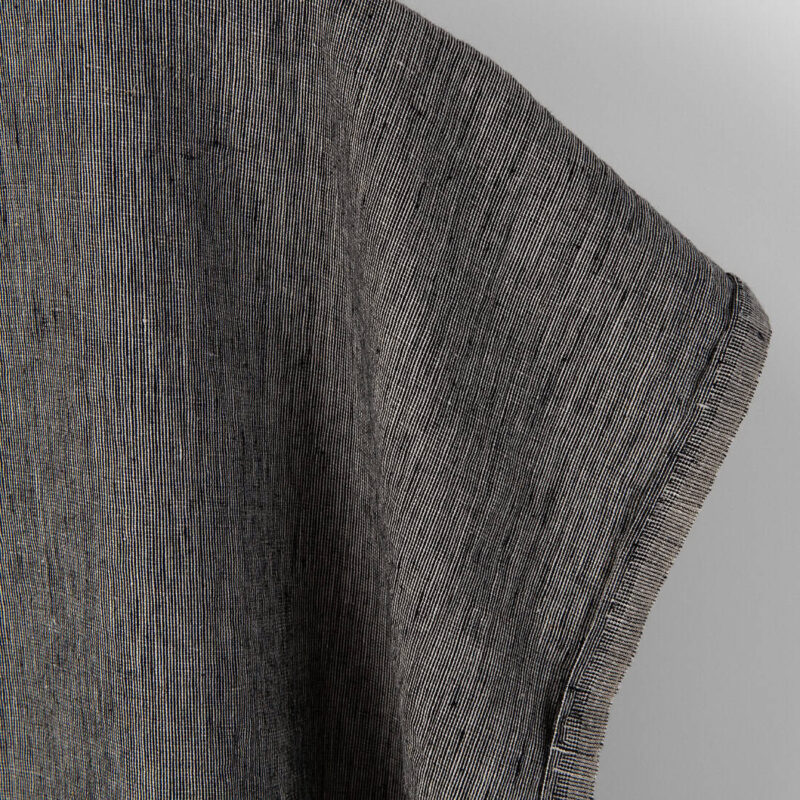 Linen fabric in natural and black, fabric edge