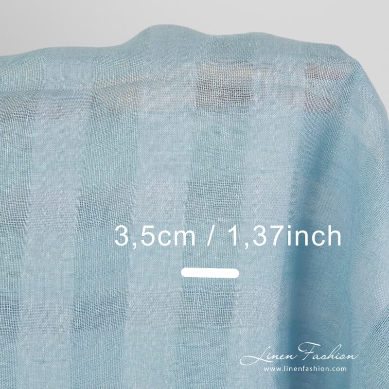 100% linen fabric in checks, aquamarine.
