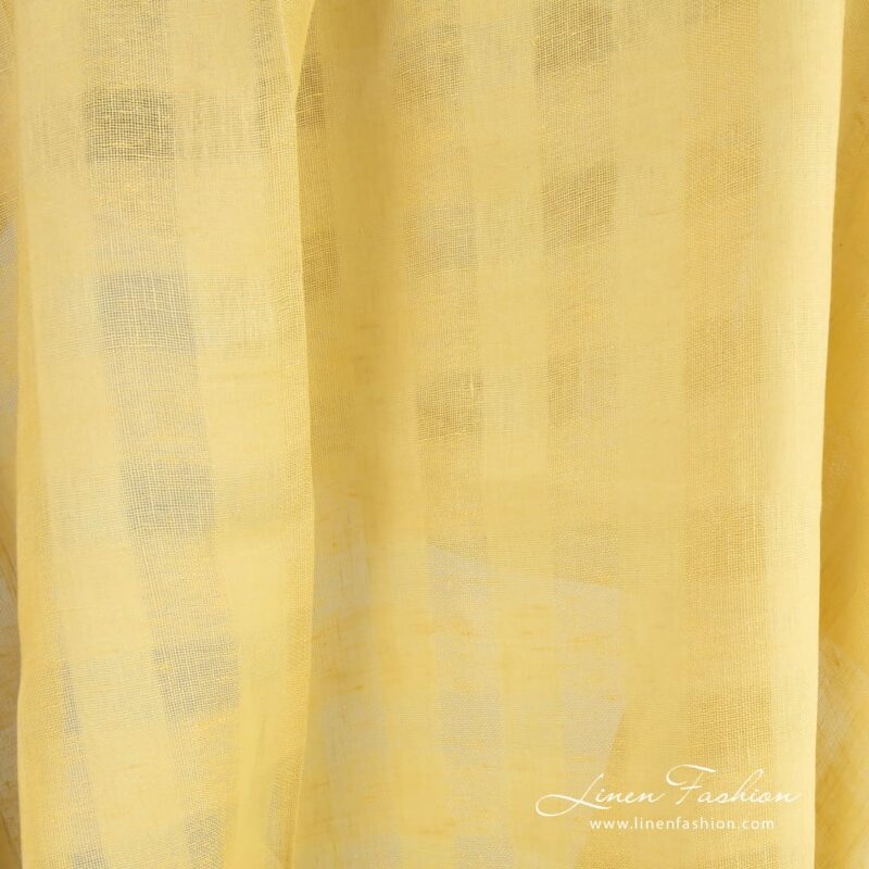 Yellow linen fabric in transparent checks