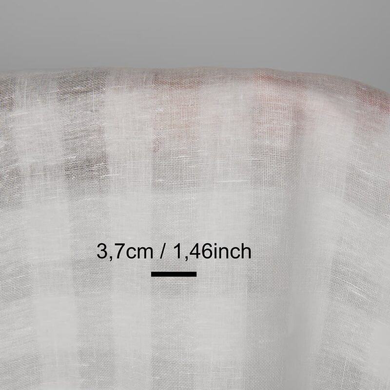 Linen fabric optical white transparent checks, with measurements