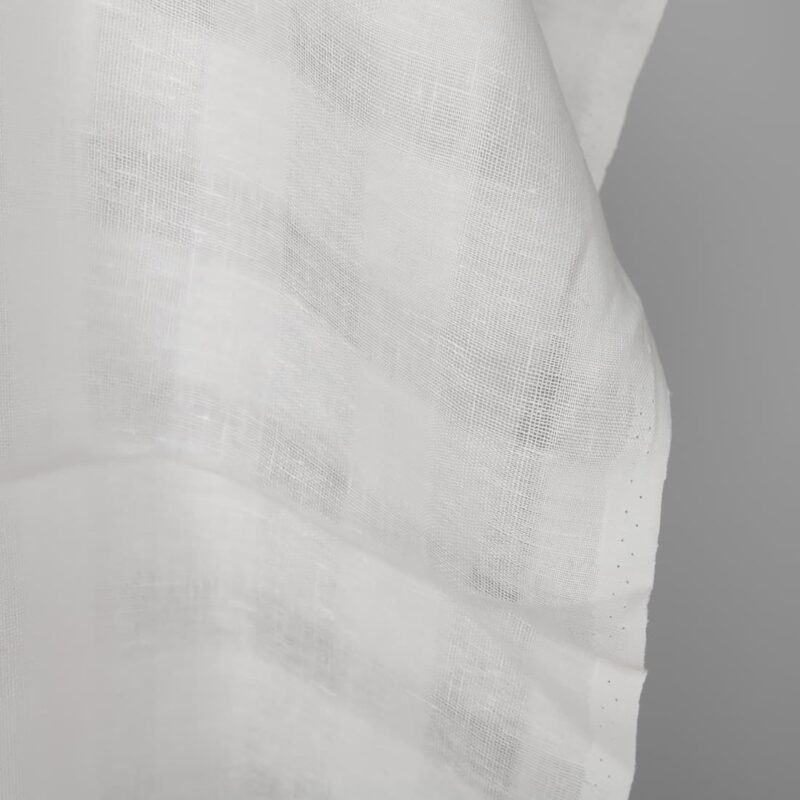Linen fabric optical white transparent checks, fabric edge