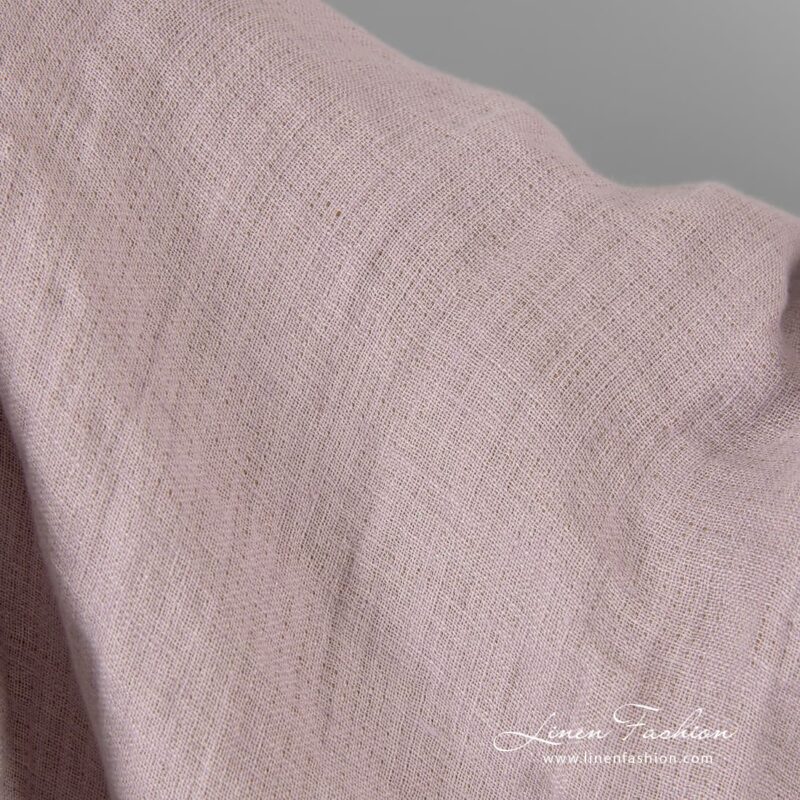 Double-sided linen fabric in lilac and brown colors, perfect for clothes and home textile