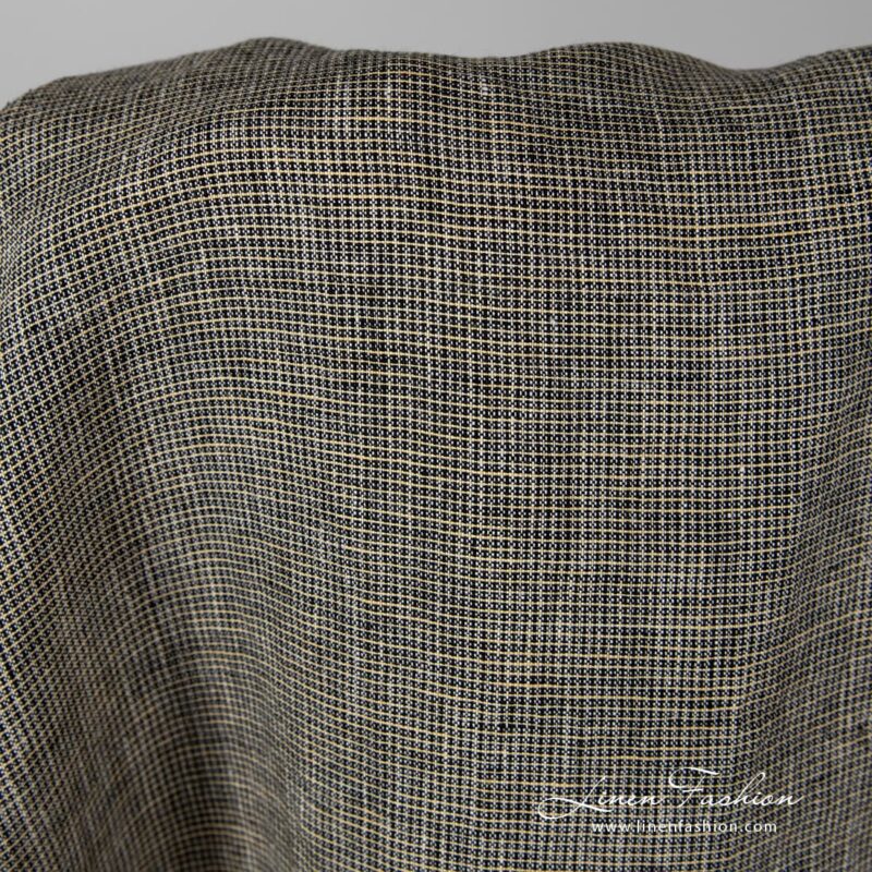 Washed linen fabric in black yellow checks.
