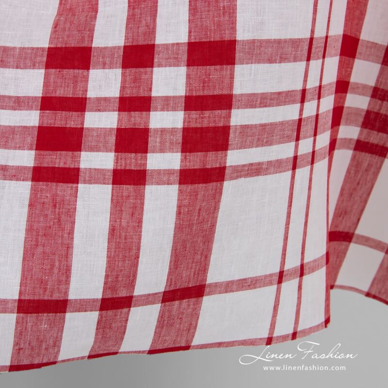 Checked linen fabric in dobby pattern