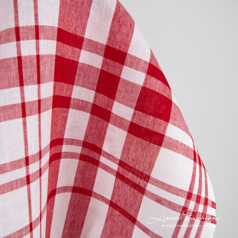 Checked linen fabric in red