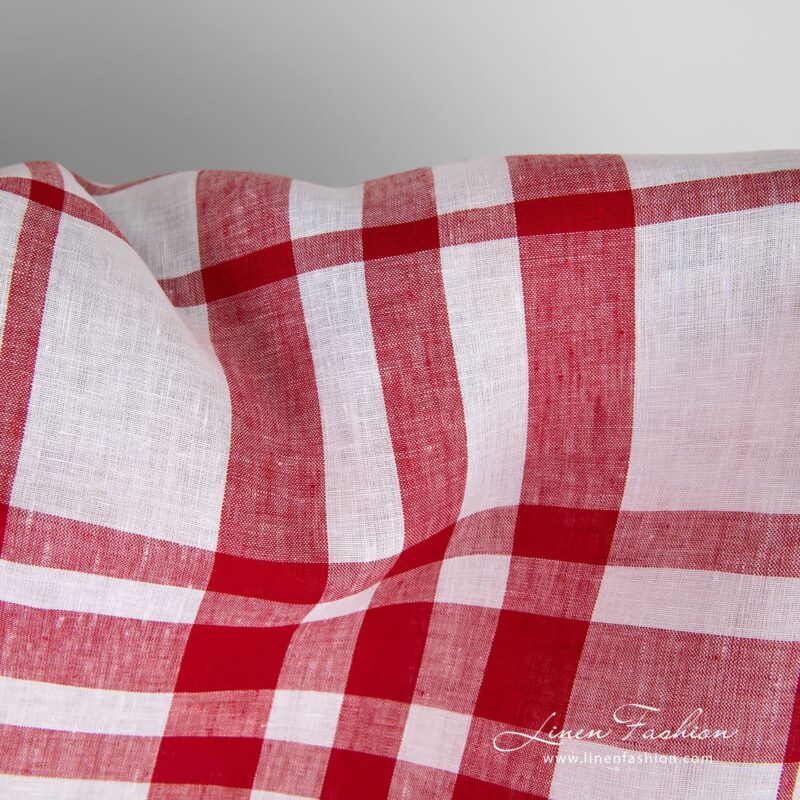 Checked linen fabric closer look