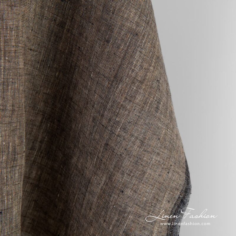 Linen fabric woven in brown, cream and black yarns