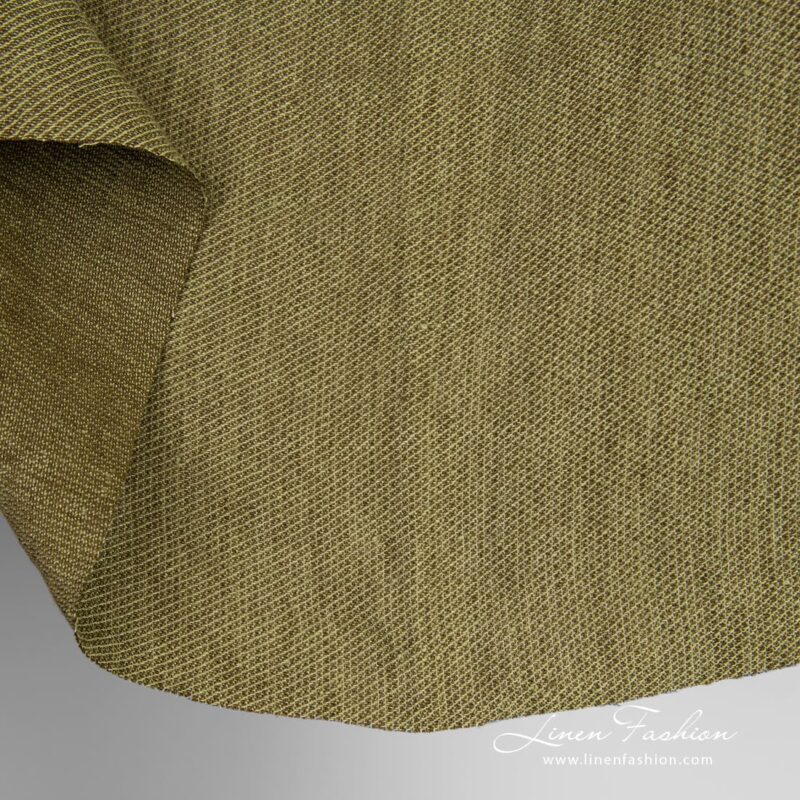 Green linen fabric in fine delicate design