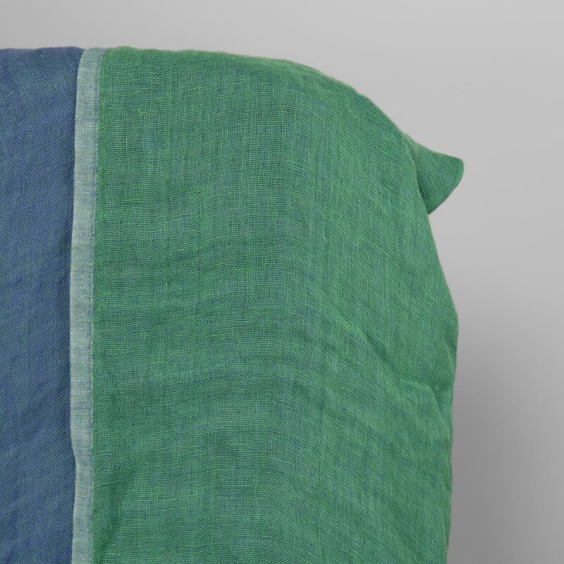Washed linen fabric blue and green double-sided