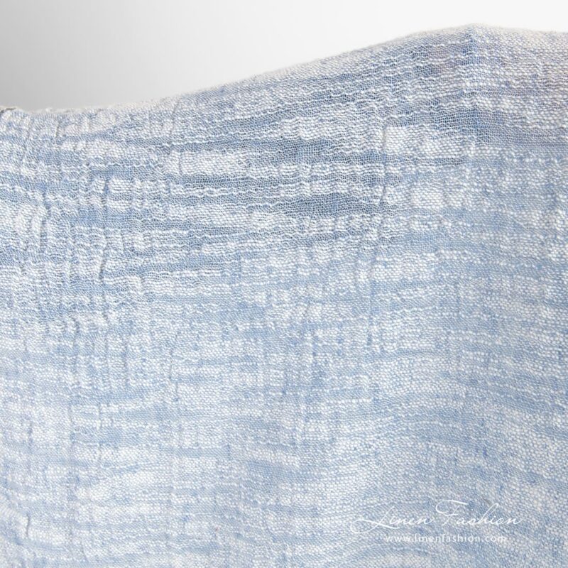 Linen cotton fabric with blue and white fancy yarns