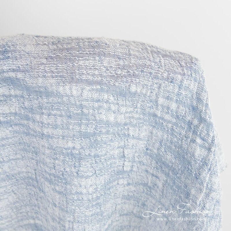 Linen cotton fabric with blue and white fancy yarns, washed