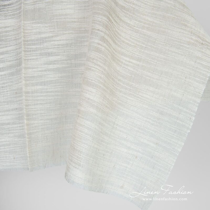 Linen cotton greyish fabric with white stripes
