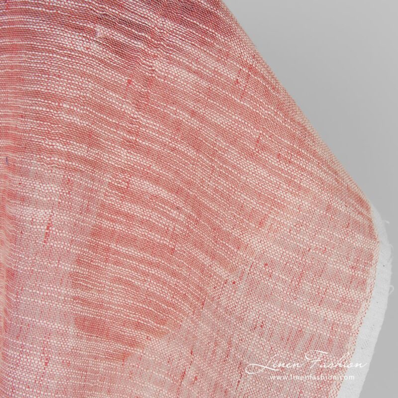 Linen cotton rosy fabric with white irregularities, transparent