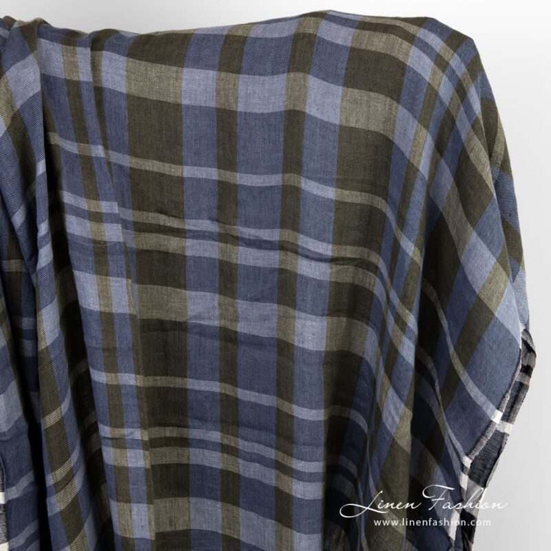 Linen fabric in blue and green checks