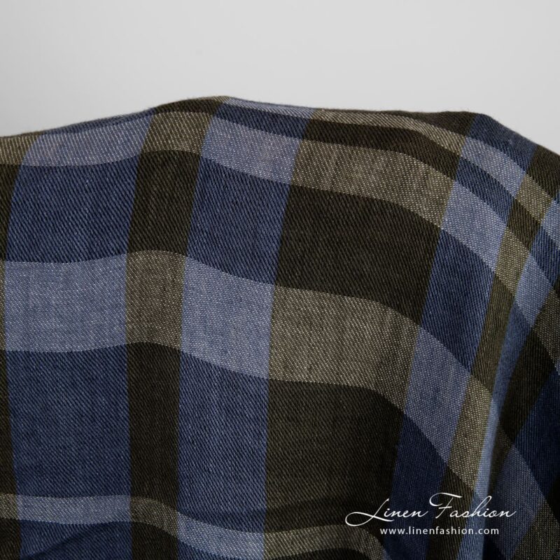 Linen fabric in blue and green checks, specially washed to increase softness