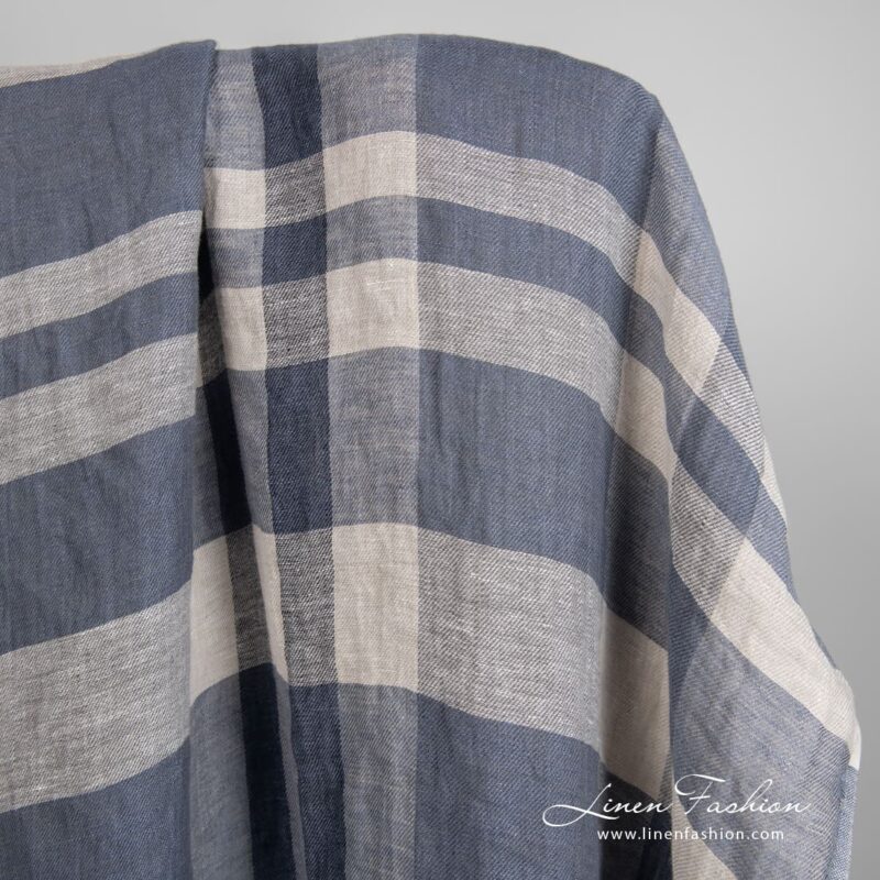 Linen fabric in grey stripes, specially washed to increase softness