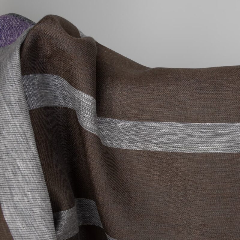 Linen fabric in violet and brown stripes, 100% linen