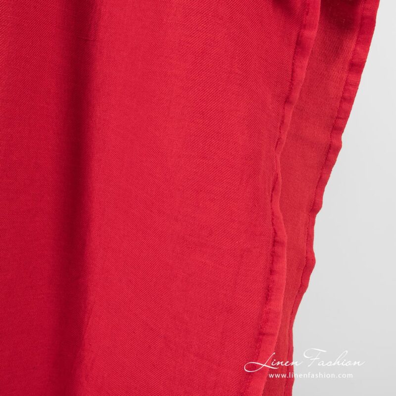 Red linen cotton fabric in twill weave