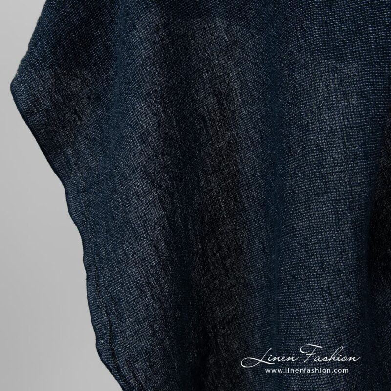 Navy blue dyed linen fabric, washed.