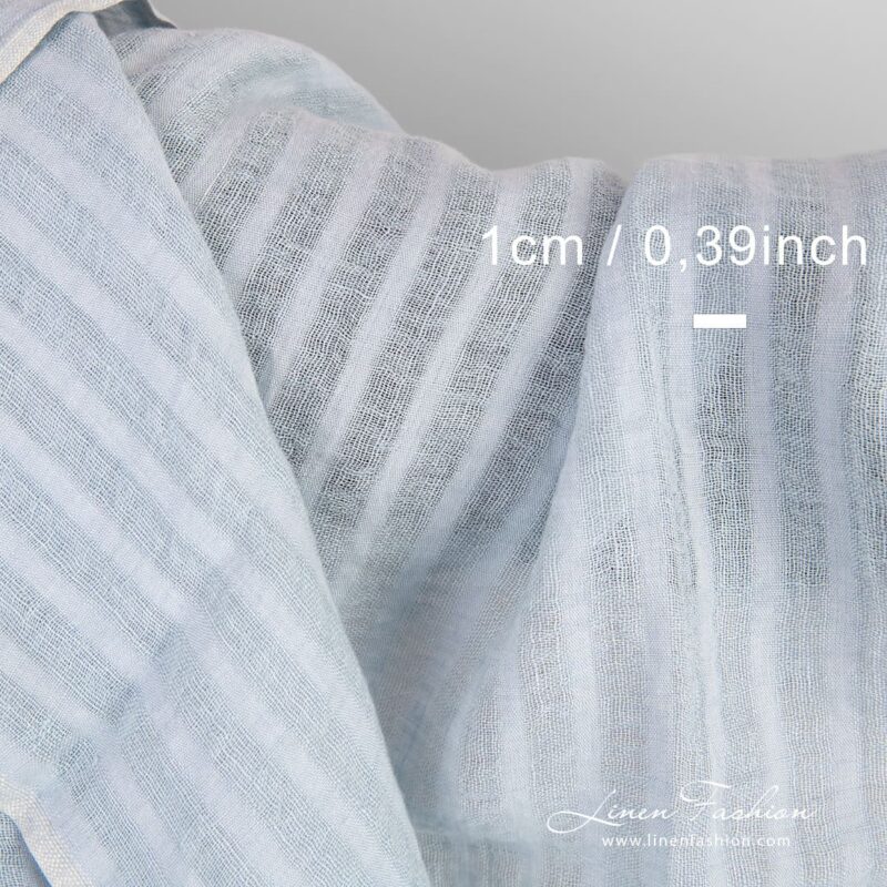 Blue linen fabric in stripes, specially washed
