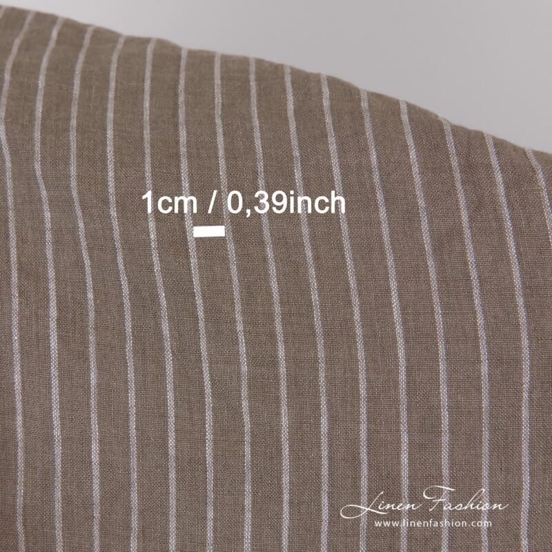 Brown linen fabric in stripes, perfect for clothes and home textile
