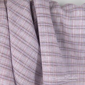Checked linen fabric in lavender colour.