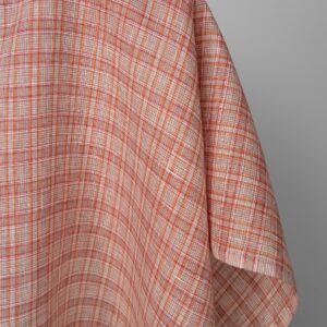 Linen fabric in orange red multicolour checks, 100% linen