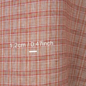Linen fabric in orange red multicolour checks, with measurements