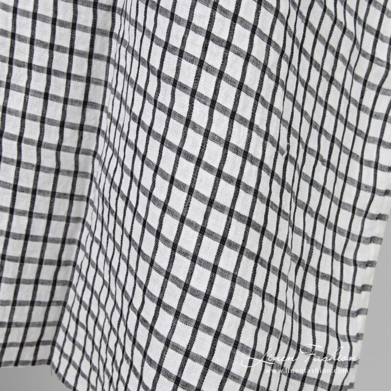 Linen fabric in checks, washed