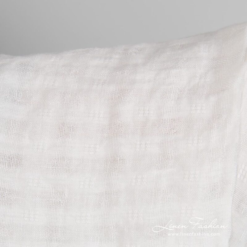 Off-white linen fabric in openweave checks