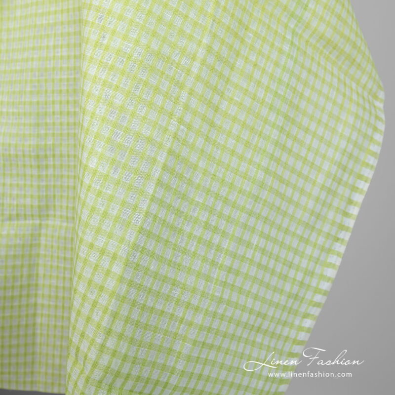 Linen fabric light green transparent checks edge