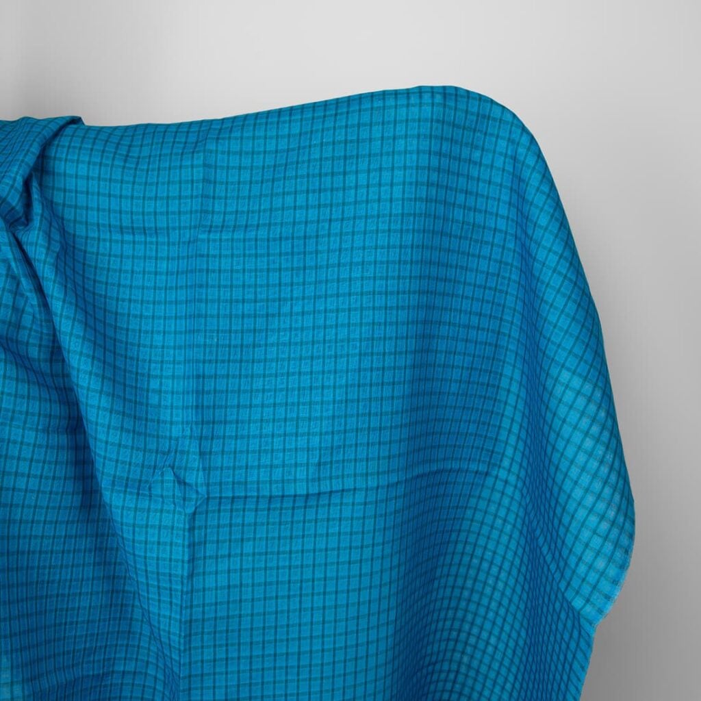 Linen fabric electric blue and turquoise transparent checks