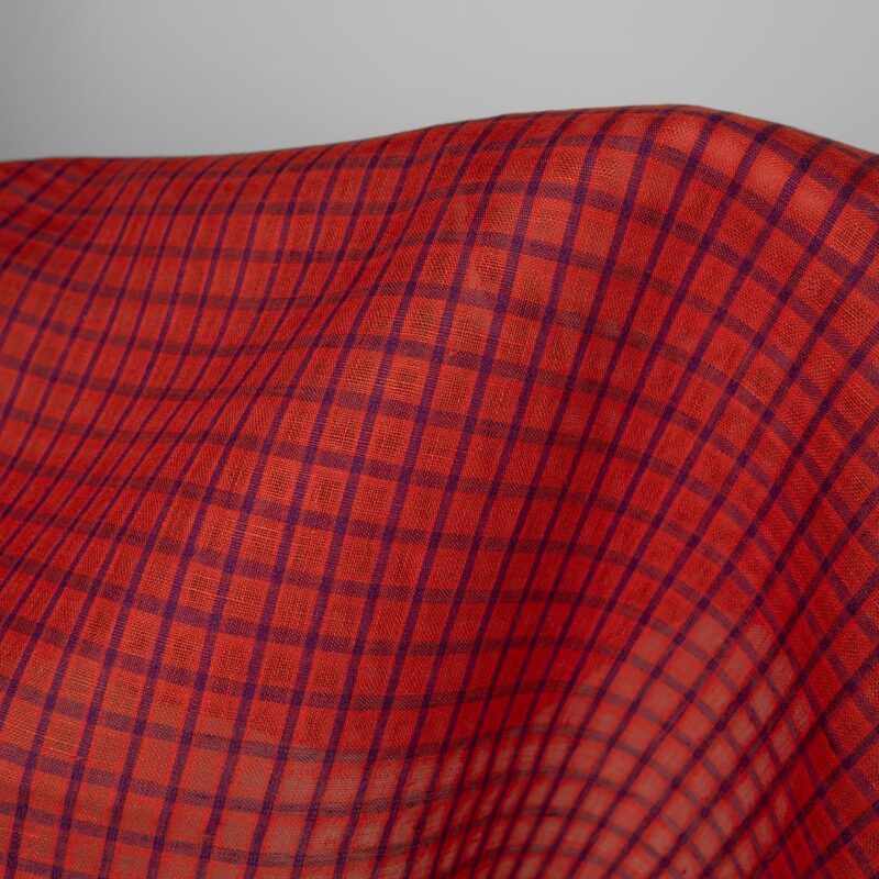 Linen fabric red and violet transparent checks, 150cm
