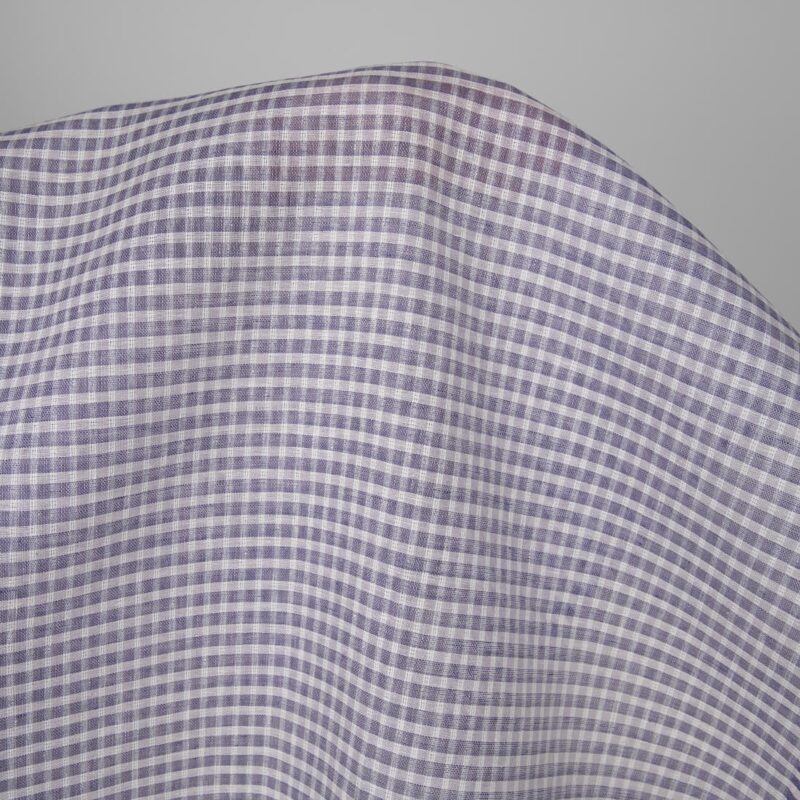 Linen fabric white and violet transparent checks, 100% linen