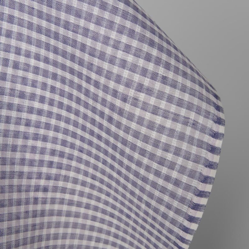Linen fabric white and violet transparent checks, 150cm