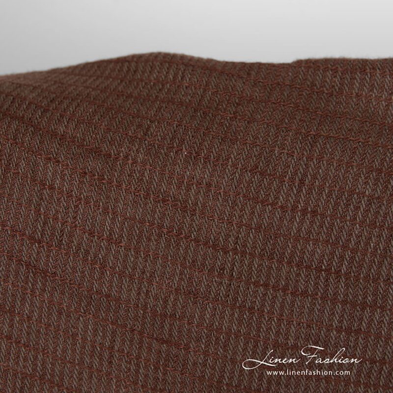 Striped linen fabric in brown color, washed fabric