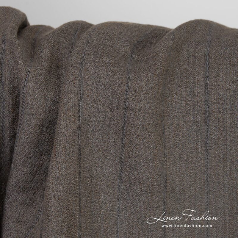 Striped greyish brown linen fabric, washed