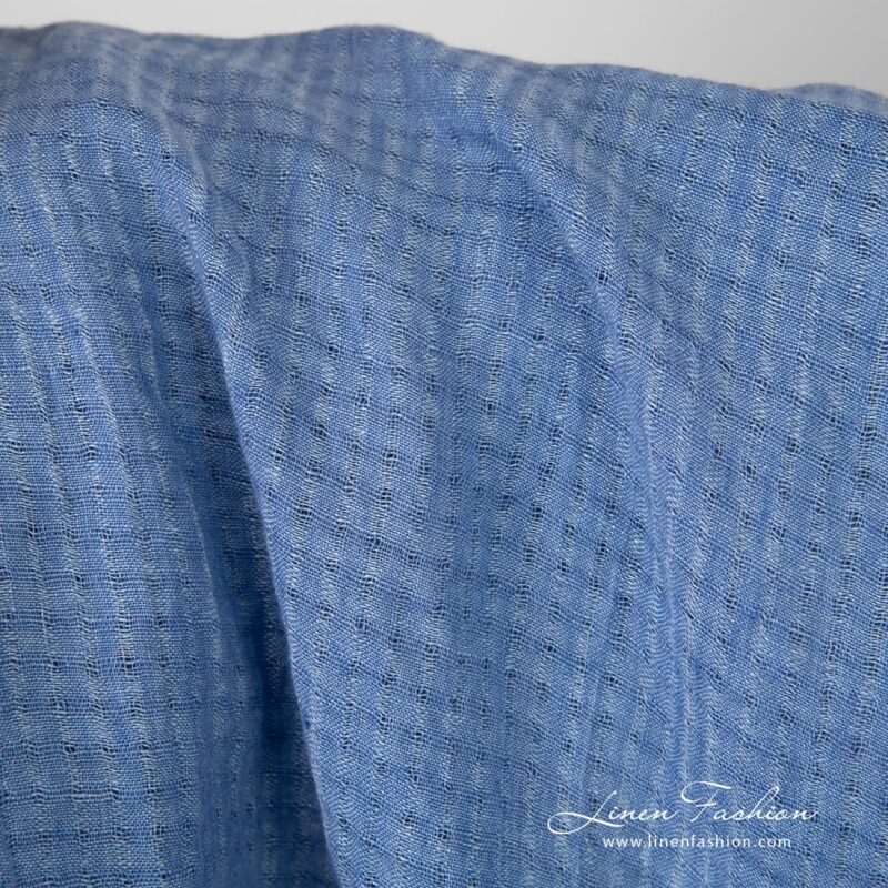 Blue openweave linen fabric in tiny checks