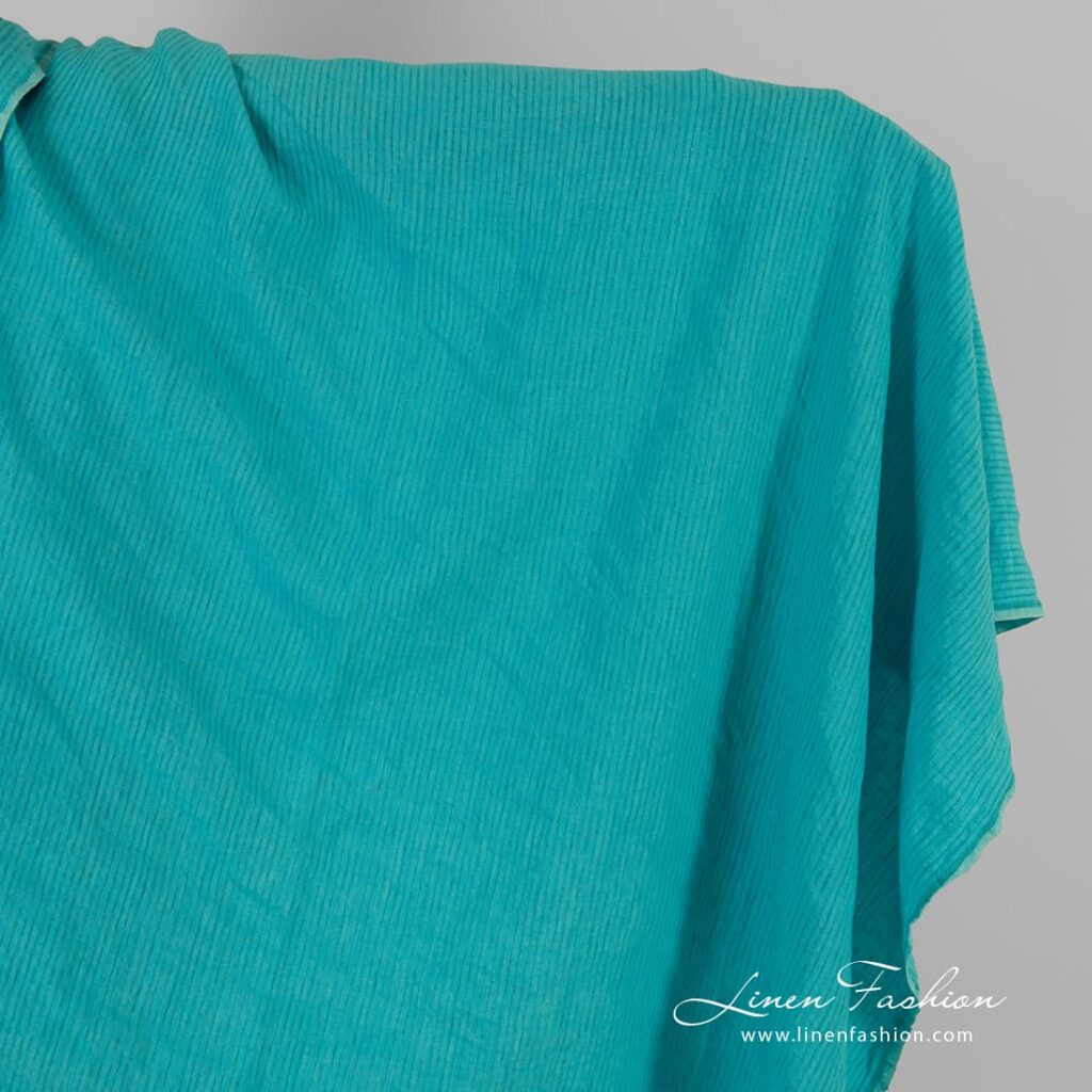 Striped linen fabric in turquoise color