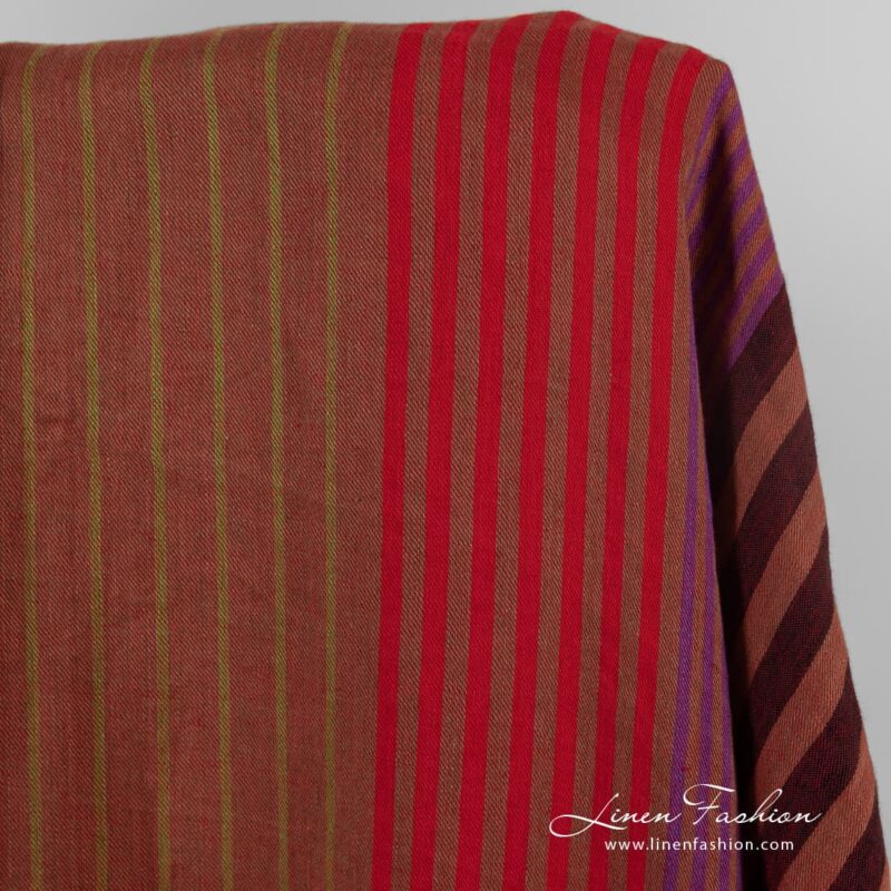 Linen fabric in red stripes, washed, perfect for clothes and home textile