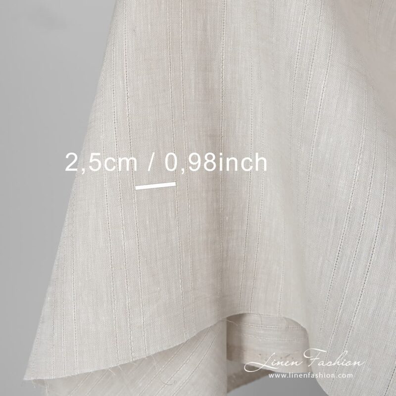 100% linen fabric with azure stripes, white sand color.