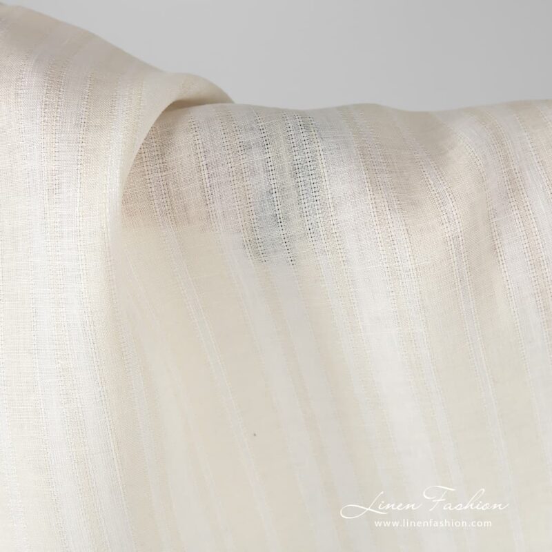 Striped linen fabric in ecru color.