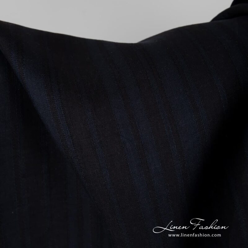 Black navy linen fabric in stripes.
