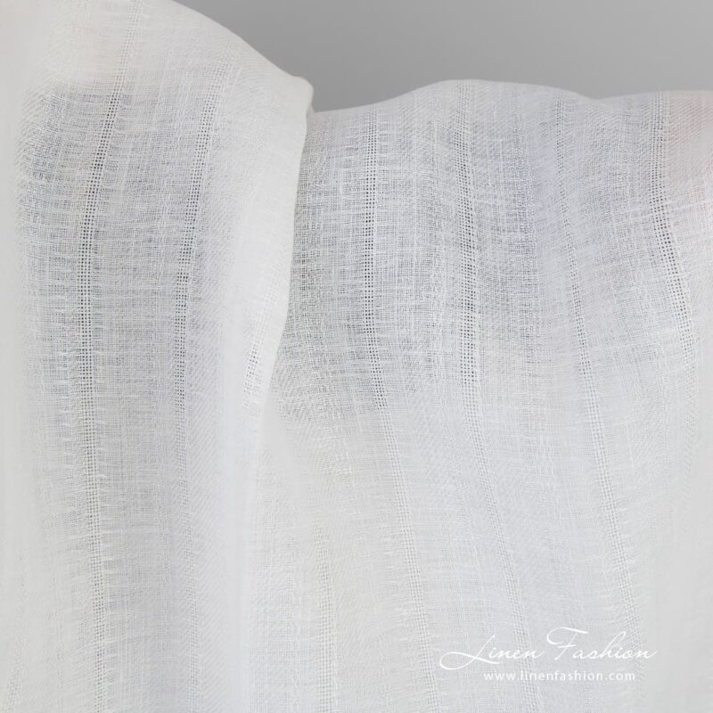 Off-white linen fabric in delicate vertical stripes