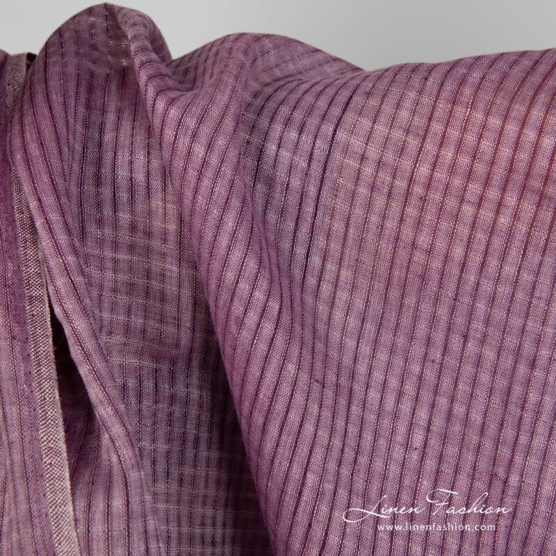 Linen fabric with violet transparent checks close up detail