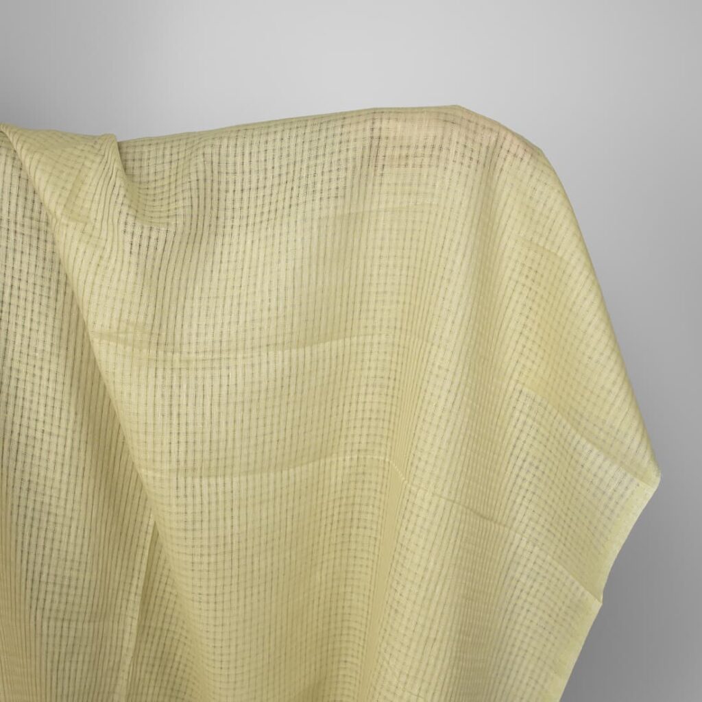 Linen fabric pale greenish yellow transparent checks
