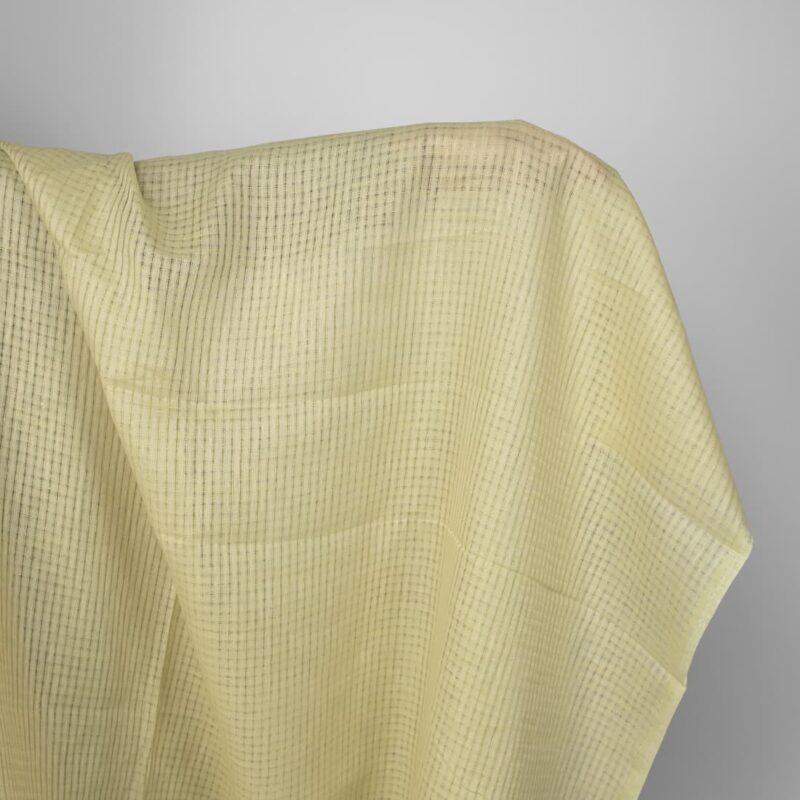 Linen fabric pale greenish yellow transparent checks