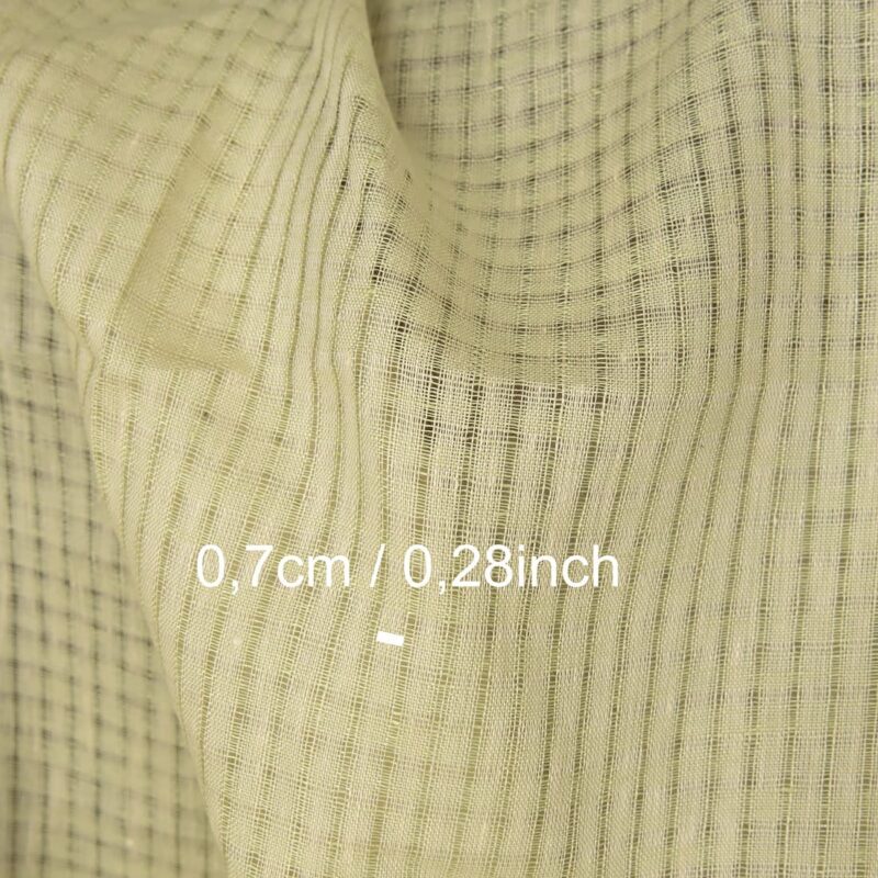 Linen fabric pale greenish yellow transparent checks, with measurements