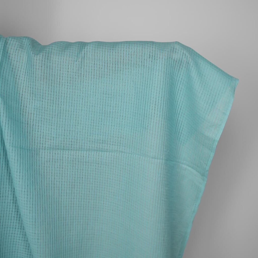 Linen fabric light turquoise transparent checks