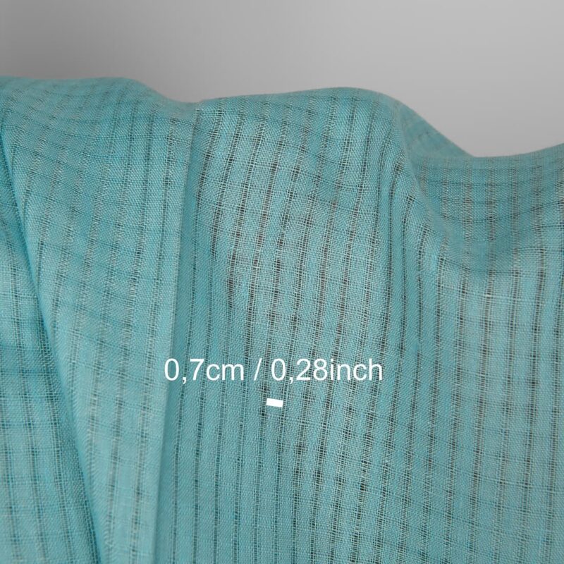 Linen fabric light turquoise transparent checks, with measurements